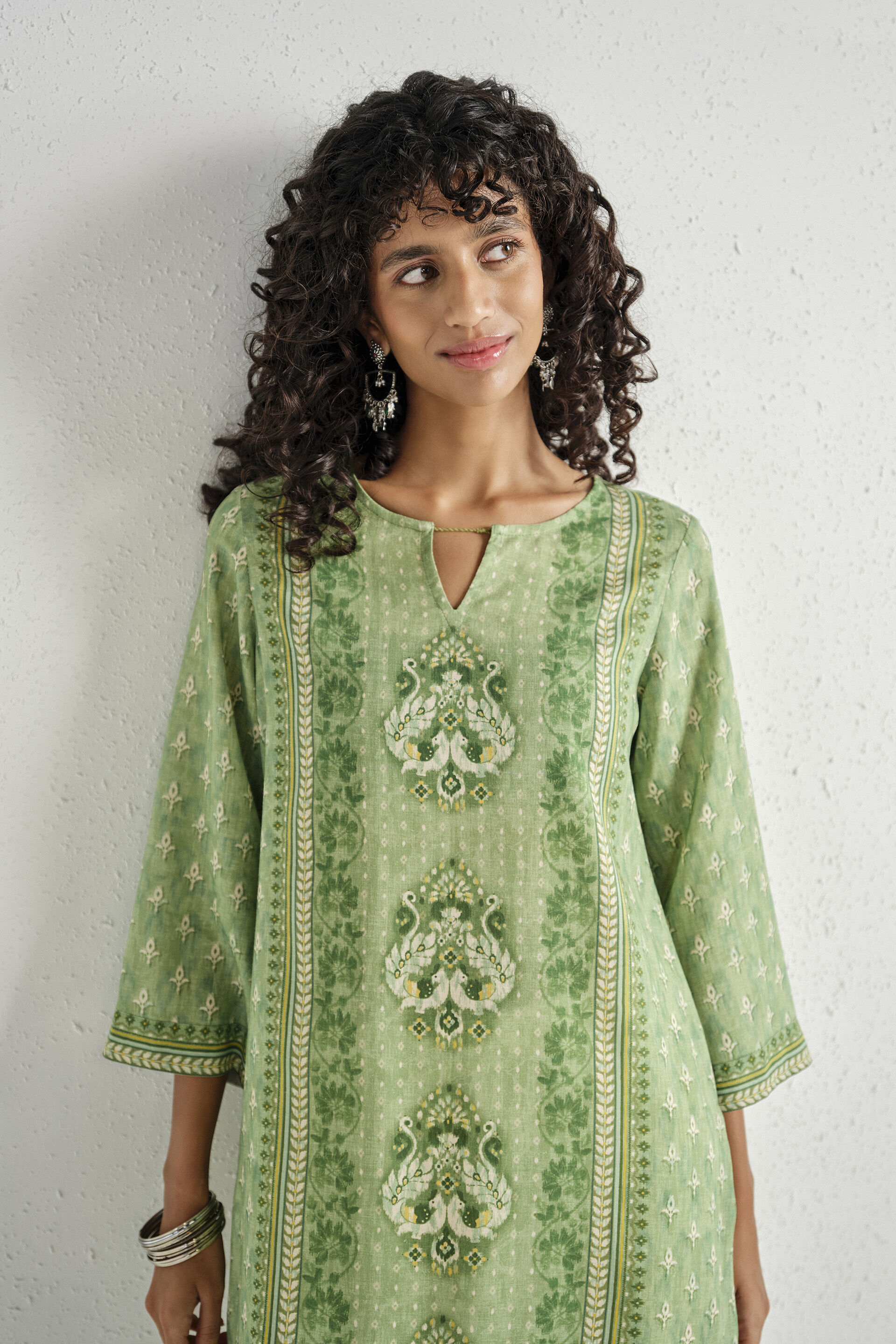 Sage Placement Print Kurta, Sage Green, image 3